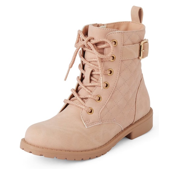 NWT The Children’s Place Girls Quilted Buckle Lace-Up Boots, Size 13 Youth, Pink - Picture 3 of 7